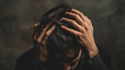 頭を抱える男性