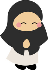 a cute hijabi girl happy ramadhan and eid, chibi hijab, ucapan