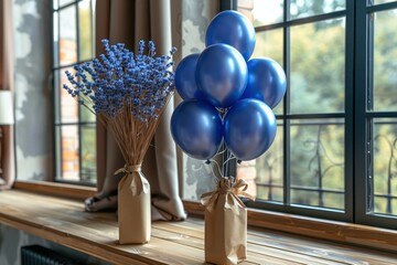 Dried flowers for decorating gifts and balloons background professional photography