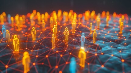 Digital network of glowing human figures connected by lines