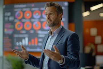 Businessman presenting data analytics in modern office