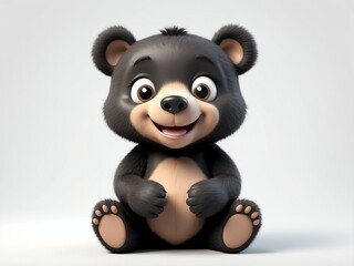 Fototapeta premium smiling black bear cute d art illustration in plain white background