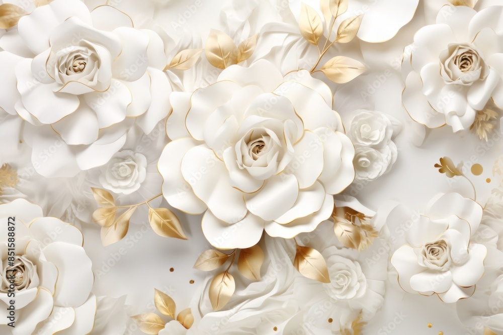 Wall mural white flower rose backgrounds pattern.