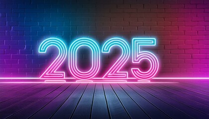 Naklejka premium 2025 new year, modern neon style, party atmosphere
