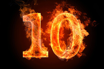 Fototapeta premium number 10 made of fire isolated on black background