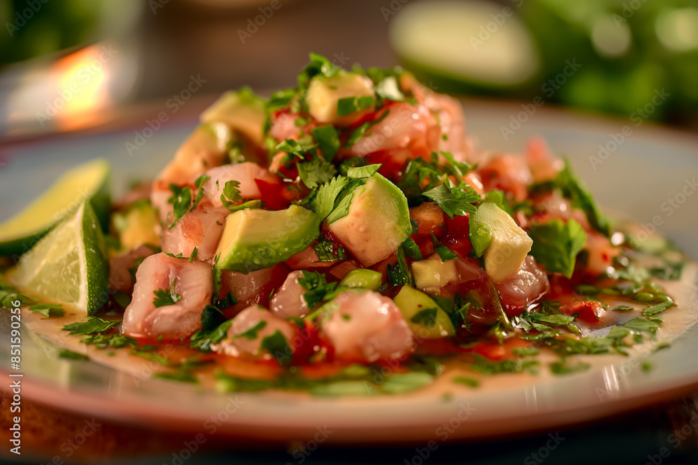 Wall mural Tangy ceviche with fresh cilantro and diced avocado  - Wall murals