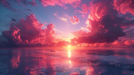 Sunset over the Ocean with Pink Clouds