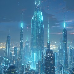 Fototapeta premium at the concept of Technology high in blue AI generator photography works