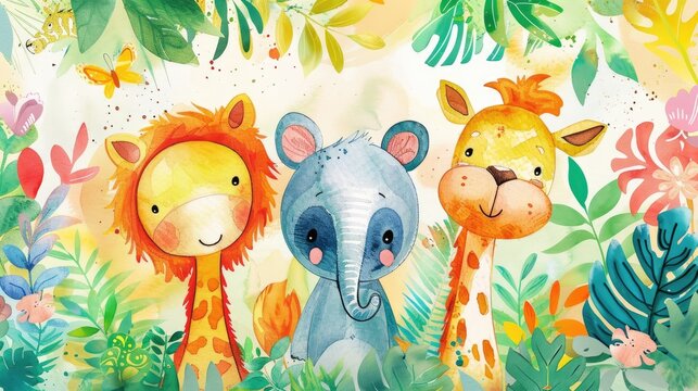 Adorable watercolor zoo animals on a vibrant background make this birthday invite fun and festive.