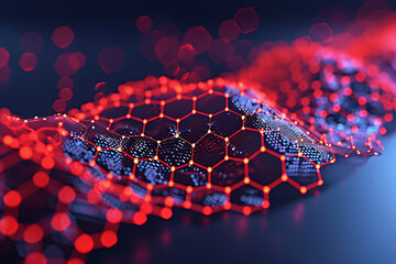 Abstract red and black hexagons background with glowing elements for technology concept