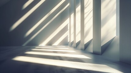 Fototapeta premium An empty room with a series of geometric light fixtures casting sharp shadows on the walls