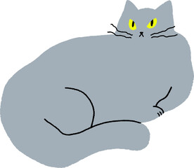 Chubby cat lying with bossy look. Flat hand drawn illustration 