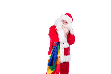 Santa Claus and gay parade. White background.