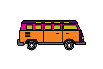 Original vector illustration. An old travel van. A contour icon.