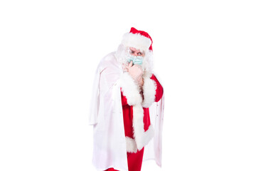 Colds and flu. Santa Claus and health care. White background.
