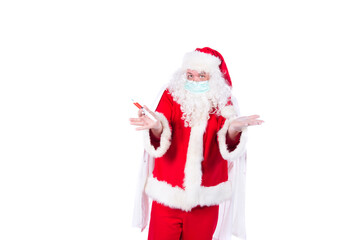 Colds and flu. Santa Claus and health care. White background.