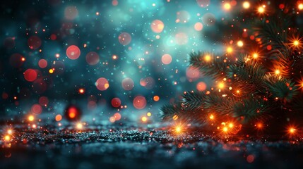 Winter holiday scene with soft glowing lights and snowflakes, conveying a peaceful and magical atmosphere