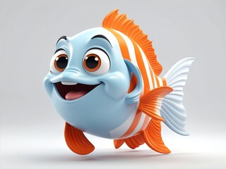 Obraz premium smiling fish cute d art illustration in plain white background