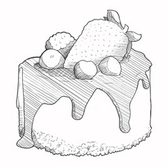 Food hand drawn sketch strawberry cake 