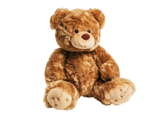Obraz premium A brown teddy bear is sitting on a white background