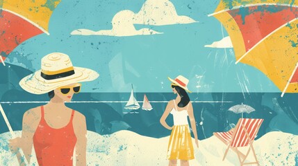 Flat summer beach illustration
