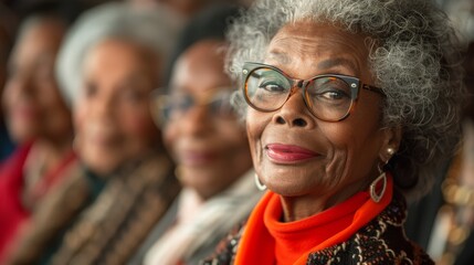Obraz premium Portrait of a senior woman in vibrant attire, possibly at a social event or gathering, highlighting her unique style