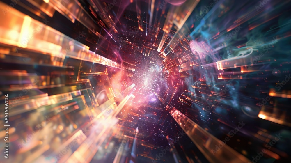 Poster the image is an abstract painting with vibrant colors and a sense of movement. it could be used as a