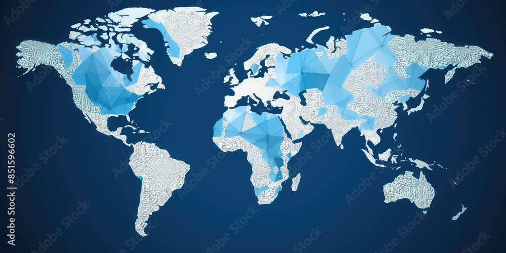 Poster digital world map in low poly design with network lines on a dark background. global network and con