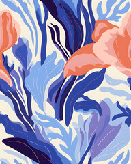Naklejka premium Wallpaper seamless pattern of blue iris flowers