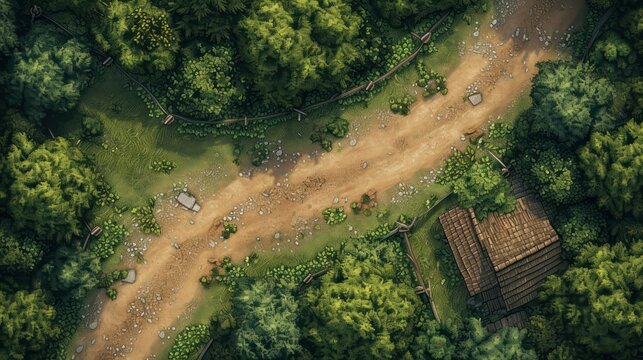 RPG battle map. Fantasy battlefield illustration, cartography location. Hobby roleplaying. AI generated
