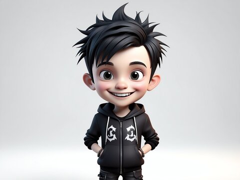 smiling goth boy cute d art illustration in plain white background