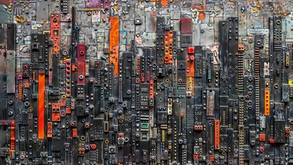 Colorful Tech Collage with Circuit Boards and Electronic Components