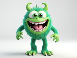 Fototapeta premium smiling green monster cute d art illustration in plain white background