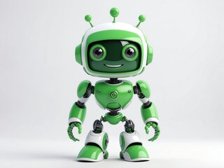 Obraz premium smiling green robot cyborg cute d art illustration in plain white background