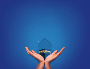 Mocha Saudi Arabia in hand. Ramadan and Eid Greetings concept. Muslim Holidays and Eid-Ul-Adha festival celebration.