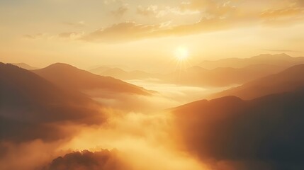 Obraz premium Misty Mountain Peaks Silhouetted Against Soft Dawn Sky Serene Landscape Scenery