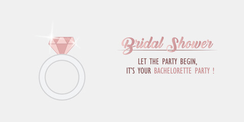 Bridal Shower Invitation with Pink Diamond Ring and Elegant Typography, Bachelorette Party Celebration