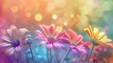 Obraz premium Whimsical Daisies in a Rainbow Gradient