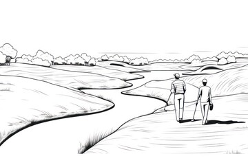 Fototapeta premium Golf sketch drawing togetherness.