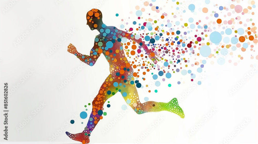 Poster running man with a colorful polka dots.