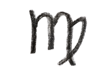 A hand-drawn Virgo zodiac sign in black pencil on a white background, perfect for astrology-themed designs, horoscope articles, and spiritual projects