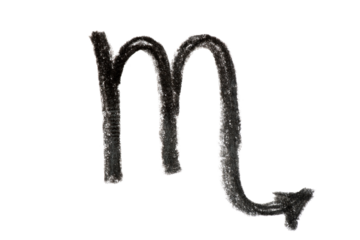 A hand-drawn Scorpio zodiac sign in black pencil on a white background, perfect for astrology-themed designs, horoscope articles, and spiritual projects