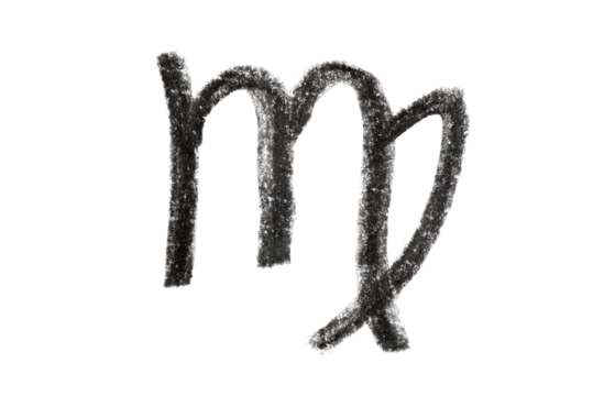 A hand-drawn Virgo zodiac sign in black pencil on a white background, perfect for astrology-themed designs, horoscope articles, and spiritual projects