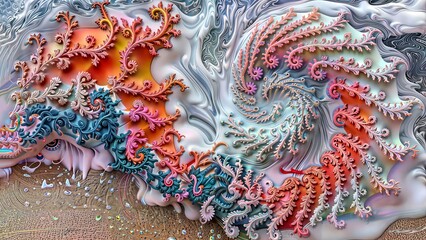 Multicolored Fractal Spirals and Organic Tendrils in Vibrant Hues