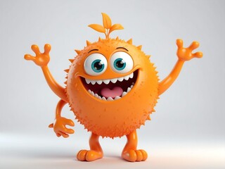 smiling orange monster cute d art illustration in plain white background