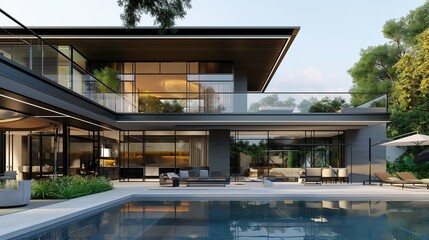 Obraz premium Vertical Image Of A Modern Pool Villa.
