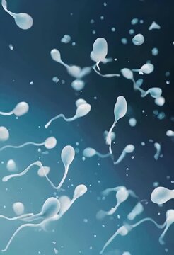 White sperms flowing dynamically on a blue background representing fertility and reproduction
