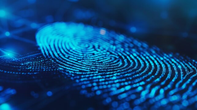 Digital fingerprint on blue background