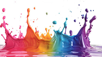 The splash of colorful color on solid white background ,Curved wave colorful pattern with paint drops on white background