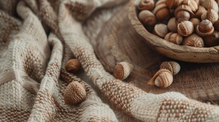 Boho mockup with a wooden bottom and brown acorns